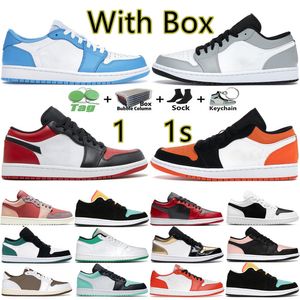 With Box Mens Low Basketball Shoes UNC Light Smoke Grey Bred Toe Shattered Backboard Shadow Panda Pine Green Men Women Trainer Sports Sneakers Size 36-45