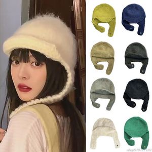 Berets dzianinowa czapka earflap czapka ochronna ucha zima ciepłe wiadro dziewczyna szydełka z dzianiny jy29 22 dropshipberets