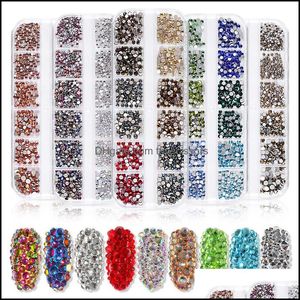 Nagelkonstdekorationer Salong Health Beauty Rhinestones Kit 3D Nails Shiny Glass Drill Sier Colorf Crystal Charm Strass Studs 1440 PCS /