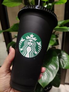 Black Mermaid starbucks Mugs 24oz 710ml plastic reusable sippy cup with transparent cylinder lid for drinking