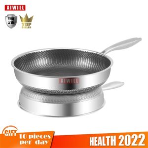 Aiwill Kitchen High Quality 316/304 Rostfritt stål Stekpanna Nonstick Pan Fried Steak Pot Electromagnetic Furnace General 220423