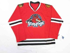 Seltenes, genähtes, individuelles Rockford Icehogs Red AHL-Hockey-Trikot, mit beliebiger Namensnummer, Herren, Jugend, Damen, XS-5XL