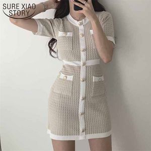 Zarif Kore Yün Örme Elbise Partisi Yaz Siyah İnce Düğmesi Bodycon Mini Elbise Vestido Moda Feminina Ropa Mujer 12105 220513