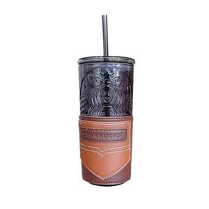 Starbucks 2021 father's day black goddess leather case glass straw cup large capacity desktop drinking cup