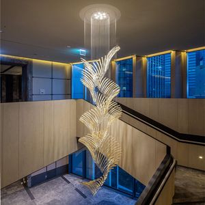 Long Spiral Crystal Chandelier American LED Modern Big Chandeliers Lights Fixture European Art Deco Stairway Hanging Lamps Villa Home Hall Lobby Indoor Droplight