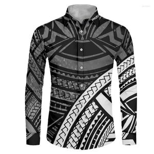 Herrenhemden Großhandel Samoan Tribal Tattoo Print Graues Hemd Herbst Casual Langarm Herren Luxus Custom Plus Size HerrenhemdenHerren Ve