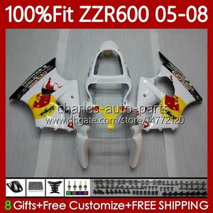 100% Fit Fairings For KAWASAKI NINJA 600CC ZZR-600 600 CC 2005-2008 Bodywork Yellow red 134No.72 ZZR600 05 06 07 08 ZZR 600 2005 2006 2007 2008 Injection Mold Body Kit