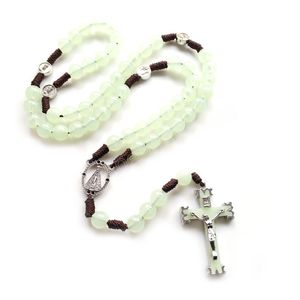 Lysande Kors Katolska Rosary Halsband Lång Big Beads Strand Halsband för män Kvinnor Religiösa Smycken