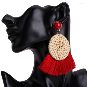 Brincos de cano de lustre dangle para mulheres de palha de palha artesanal Braid Red Tassel Tassel Lightweight Geométrico Declaração EarringsDangle Kirs22