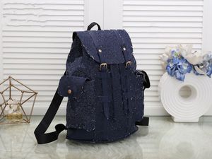 디자이너 Christopher Slim Men Backpack Bag Denim Leather Double Stitched Flap Strap Travel Luggage Laptop Tote Satchel Shoutherbag Purse