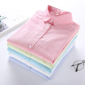 Oxford Gömlekleri toptan satış-Erkek Tişörtler Marka Kadın Bluz Gömlekleri Bahar Tarzı Beyaz Uzun Kollu Boğalar Sıradan Sold Renkler Oxford Plus Boyut Topçılar