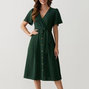 Wholesale dark green short dresses for sale - Group buy Casual Dresses Loose Summer For Women Womens Dark Green Color Elegant V Neck Belt Button Short Red Black SlipCasual