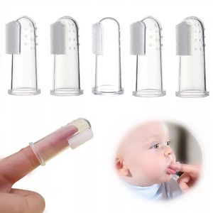 Baby finger tandborste med väska grossist återanvändbara silikon tänder ren borste för barn tunga rena verktyg spädbarn oral hälsosam vård borstar