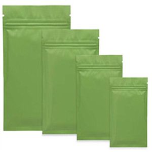 500pcs verde fosco de alumínio plana de alumínio Bolsa de fechadura de zíper com zíper selvagem de açúcar de salmão de chá de café beleza preto beleza presentes de embalagem bolsas de impressão de embalagem