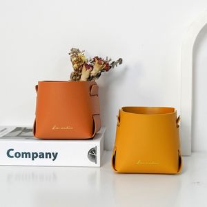 Nordic Leather Porch Key Storage Box Desktop Cosmetic Foldable Remote Control Sundries Storage Basket