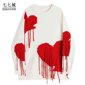 Women Men Knitted Sweater Streetwear Heart Tassel Pullover Harajuku Jumper Vintage Loose Knitwear Spring Autumn Sweaters 2022 T220730