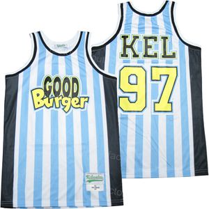 Filme Basquete College Bom Burger 97 Kel Mitchell Jersey Team cor White Stripe Hiphop para fãs de esportes High School Hip Hop University Bordery e costura