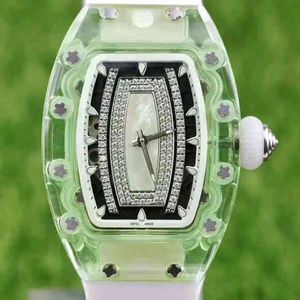 Fashion Business Leisure Richamill Rms0702 Female Fully Automatic Mechanical Watch Green Crystal Tape