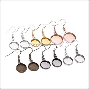 Jewelry Tray Packaging Display 10-25Mm Bezel Cabochon Earring Hook Blank Setting Round Pendant Ear Base Findings For Diy Glass Cameo Makin