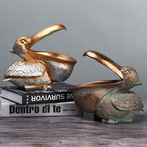 Objetos decorativos Figuras resin Pelican Statua armazenamento doméstico Decoração estátuas de animais Big Kitch Key Sala de estar Decoração de decoração Acessorie