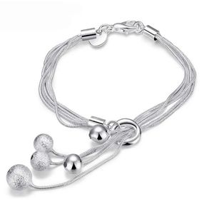 925 Sterling Silber Fünf Schlangenkette glatt gefrostete Perlenarmband für Frauen Hochzeit Engagement Party Mode Schmuck