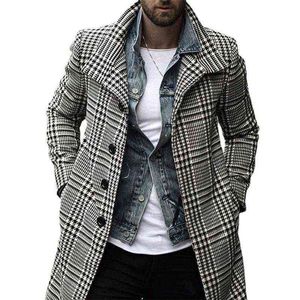 Męskie mieszanki wełny moda płaszcza jesień i zimowe męskie lapy długi pojedynczy ruszt z tłoczką eleganckie topy t220810