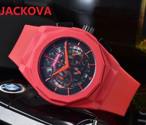 Orologi da uomo di lusso completamente funzionali a tre occhi Quarzo da 42 mm Nero Blu Rosso Giallo Bianco Set da lavoro in gomma con cinturino a coclea Orologio da polso dal lunedì alla domenica