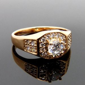 Pierścionki ślubne Mężczyzna pierścień okrągły sześcien cyrkon 9k żółte złoto klasyczne męskie biżuterię Rozmiar 10 prezentding