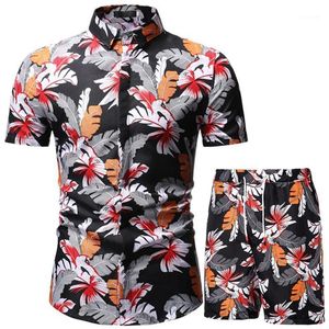 Sleeve Brand Clothing Buttons 2-piece Shirts Mens Hawaiian Male Casual Camisa Masculina Printed Beach Short Pants Sets Men's Polos