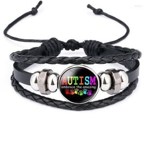 Bracelets de charme Autism Mom Consciência Pulseira de conscientização para crianças madeiradas de couro de malha