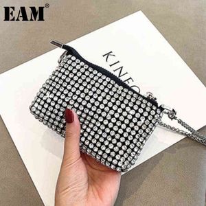 Torby wieczorowe [EAM] Luksusowy Projektant Rhinestone Wieczór Błyszczy Torba Damska Moda Modny Diamentowy Wallet Łańcuchy Messenger Torby 18B0924 220316