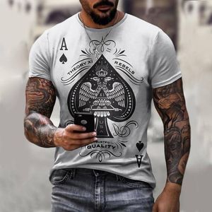 Men's T-Shirts Summer Anime T-Shirt Street Punk Poker Ace Of Spades Clothes 3D Printing Fashion Oversize Short-Sleeved Shirts