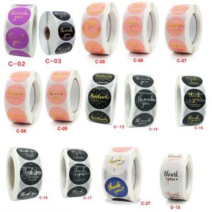 500 pcs/roll thank you sticker Bronzing pink black White Purple round self-adhesive baking decoration handmade label diameter 2.5cm