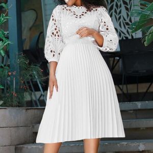 Casual Dresses Women Dress Long Sleeve Formal Hollow Out Crochet Midi Dress Casual