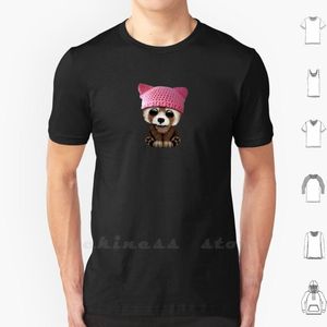 メンズTシャツかわいい赤ちゃんの赤いパンダを着て猫の帽子Tシャツのリンギーコットン男性女性10代