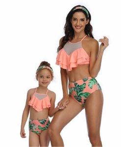 Новый спортивный родительский ребенок Swiwear Swimsuit Bikini костюм Split Children Женщины Дети Дети Сексуальные Якуда Гибкие стильные леопардовые наборы бикини