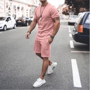 Erkek Eşofman Yaz Moda Kısa Kollu Şort Takım Spor Rahat Katı Renk Suit Erkekler Artı Boyutu Giyim