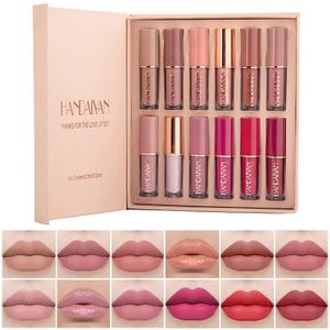 12st Lip Gloss Set Waterproof Long Lasting Non Stick Cup Nude Lipstick Velvet Matte Lips Makeup Present Kit för kvinnor