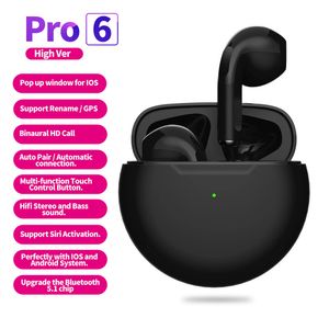 سماعات الرأس اللاسلكية Pro6 TWS Bluetooth سماعات الأذن باس في سماعة رأس سماعة رأس سماعة الرأس مع MIC لـ iPhone Xiaomi Huawei الهاتف المحمول