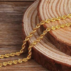 Kedjor Real 18K Gold Rope Chain Halsband för kvinnor 16 
