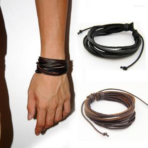 Perlenstränge handgewebter Modeschmuck Wrap Multilayer Leder geflochtenes Seil Armband Männer Armbänder Armreifen Lars22