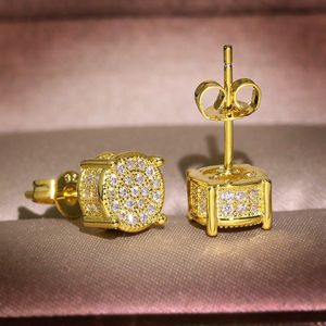 Orecchini di fidanzamento con zirconi rotondi per orecchini a bottone con micro pavé di CZ placcati in oro dal design di lusso