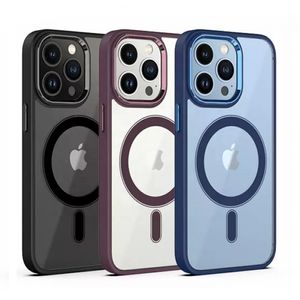 الحالات المغناطيسية لـ iPhone 15 14 13 12 11 Pro Max Plating TPU Acrylic PC Case Case Camera Camera Protect