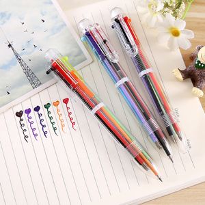 Söt flerfärgad kulspet penna transparent stång multifunktion tryck färg oljepenna 6 påfyllningar