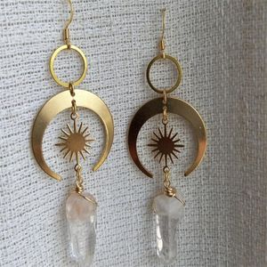 Dangle New Hippie Tribal Sun Crescent Earrings Brass Color Witchy Jewelry Bohemia Birthday Magical Clear Stone Point Women Fashion Gift GC1198