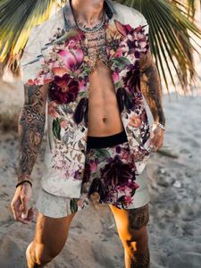 Stylowe dresy drukowane koszula krótkie rękawowe luźne garnitur dla mężczyzn Summer Hawaje stroje
