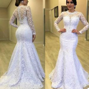 Gorgeous Lace Mermaid Wedding Dresses Bridal Gown With Long Sleeves Jewel Neck Custom Made Plus Size Beach Country Vestido De Novia 403 403