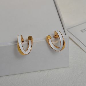 French Elegant White Enamel S-Shaped Stud Twisted Wave Line Earrings Heavy-duty Exquisite Fashion All-Match Jewelry Gift Accessories