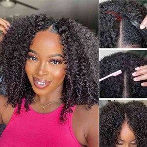 V Part Wig Human Hair Full Machine Brak pominięcia Brazylijskiego Kinky Curly S dla kobiet Deep Wave Short Jerry Blueless 220707