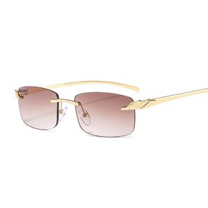 Sonnenbrille Randlos Rechteck Quadrat Frauen Metall Sonnenbrille Weiblich Männlich Kleiner Rahmen Farbverlauf Vintage Cheetah OculosSunglassesSunglasses